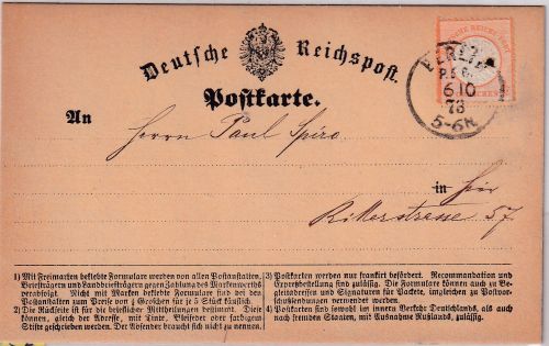 DR - 1/2 Gr. gr. Brustschild kl. Marke ! Ortskarte K1 Berlin P.E.6 1873