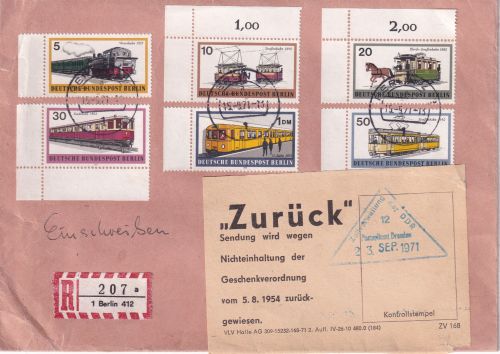 Berlin - Retourzettel/Geschenkverordnung Einschriebebrief i.d. DDR 1971
