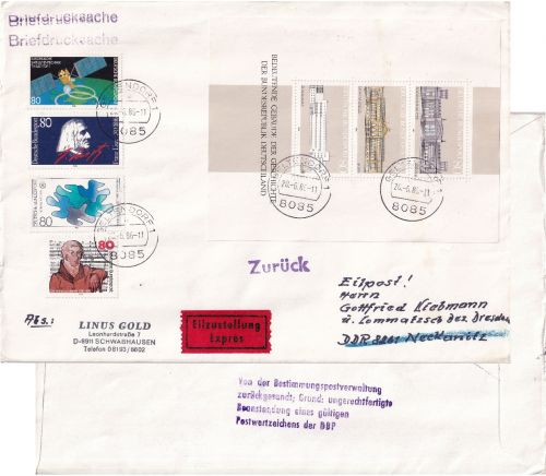 BRD/Postkrieg - Grundgedanke Demokratie Blockausgabe Eil-Brief i.d.DDR 1987
