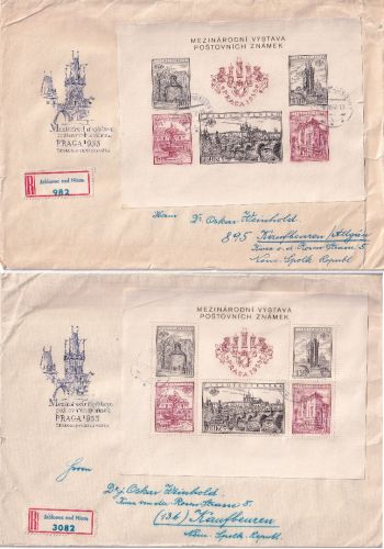 Tschechoslowakei - Praga 1955 Blockausgabe geschn./gez. 2 Schmuckbriefe