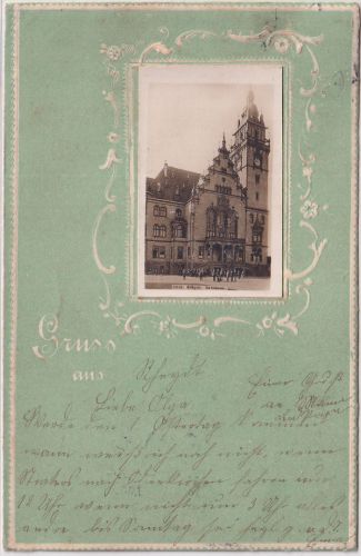 NRW - Rheydt Rathaus kl. sw-Foto/Prägekarte gelaufen 1901