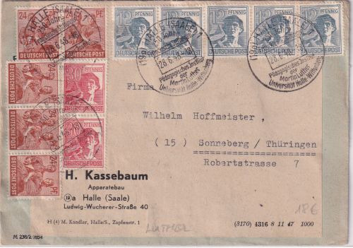 All.Bes./Währungsreform - SST Halle 28.6.48 Brief/10-fach n. Sonneberg
