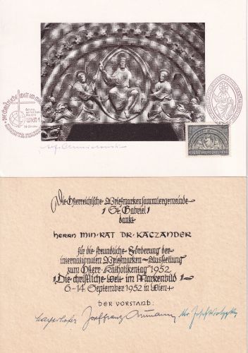 Österreich - 1 S. Katholikentag Wien 1952 Markenfoto m. OU d. Entwerfers !