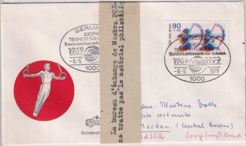 Berlin - 90 Pfg. Sporthilfe Schmuckkuvert + SST i.d. UdSSR (Moskau) Retour