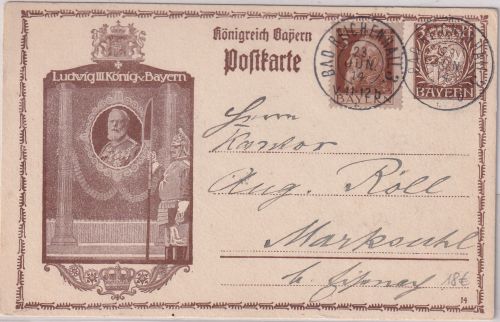 Bayern - König Ludwig III. 3 Pfg Privatganzsache + Zusatz Bad Reichenhall 1905
