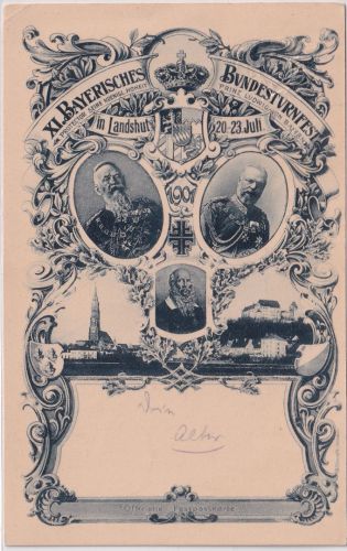 Bayern - Landshut XI. Bayer. Bundesturnfest 5 Pfg Privatganzsache München 1901