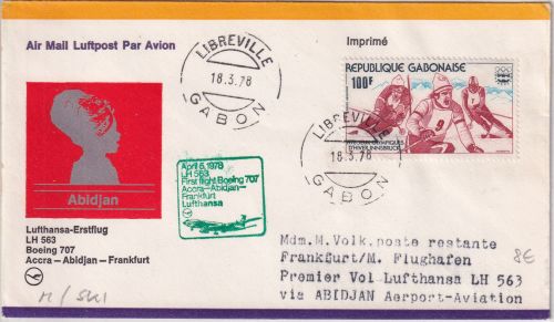 Gabun - 100 F. Olympiade Innsbruck LH-Erstflug Zuleitungspost Libreville 1978