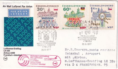 CSSR - 1 K. Friedensfahrt u.a. LH-Erstflug Zuleitungspost FFM - Istanbul 1977