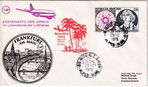Frankreich - 1,20 Fr. 500. Geb Kopernikus LH-Erstflug Nizza - Frankfurt a/M 1976
