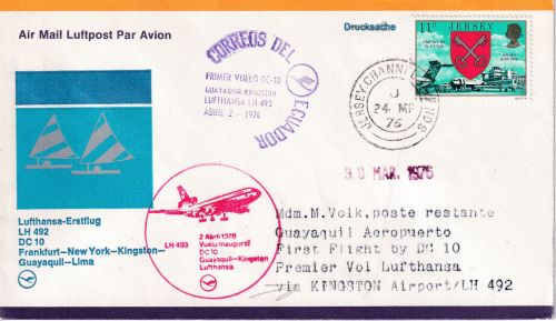 Jersey - Lufthansa Erstflug Guayaquil-Kingston Zuleitungspost 1976