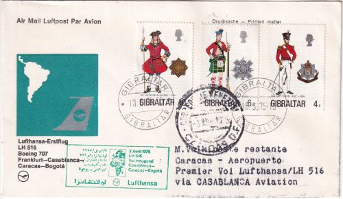 Gibraltar - Lufthansa Erstflug Casablanca Caracas Zuleitungspost 1975
