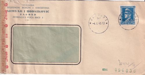 Kroatien - 3,50 K. Pavelic Zensurbrief Zagreb 4.1.45 OKW-Zensur