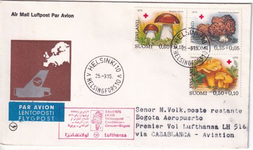 Finnland - Lufthansa Erstflug Casablanca Bogota Zuleitungspost Helsinki 1975