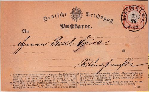 DR - 1/2 Gr. gr. Brustschild Ortskarte K1 Berlin PE No.8 1872