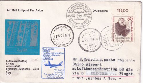 Berlin - 50 Pfg. W. Kollo Oberrand LH-Erstflug München Kairo Zuleitungspost 1978