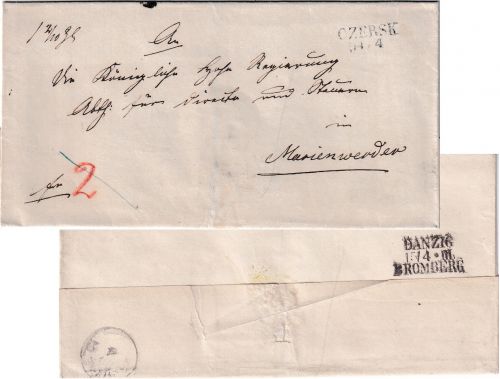 Preussen - Czersk 14/4 L2 Francobrief n. Marienwerder ca. 1855 - ohne Inhalt