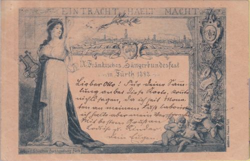 Bayern - Fürth IX. Sängerbundesfest 1898 5 Pfg Privatganzsache n. München