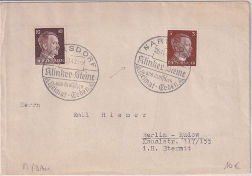 DR - Narsdorf Klinker-Steine Handwerbestempel Brief n. Berlin 1942