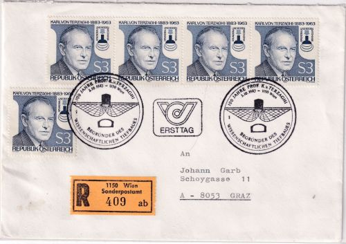 Österreich - 5x3 S. Prof. Terzaghi Einschreibebrief/FDC + ESST Wien 1983