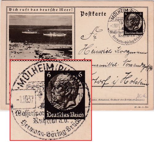 DR - Mülheim (Ruhr) "Hermann-Göring-Brücke..." Handwerbestpl. Ganzsache 1937