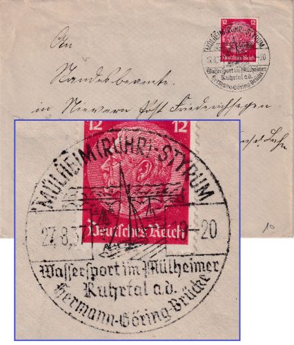 DR - Mülheim (Ruhr) "Hermann-Göring-Brücke..." Handwerbestpl. Brief 1937
