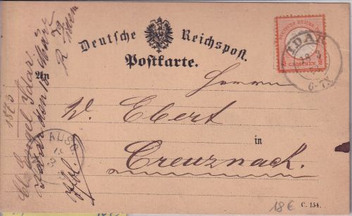 DR - 1/2 Gr gr. Brustschild Fernkarte K2 Idar - Creuznach 1873