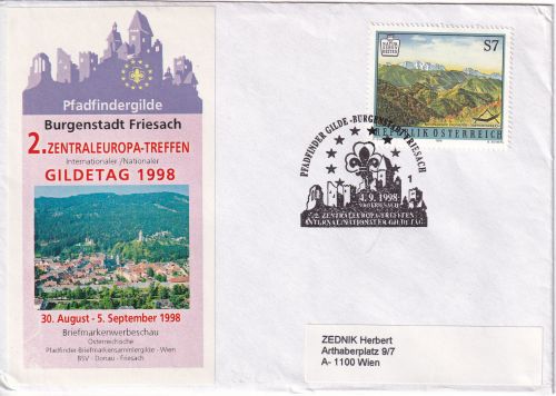 Österreich - Friesach 1998 SST Pfadfinder-Gilde Brief m. Vignette n. Wien