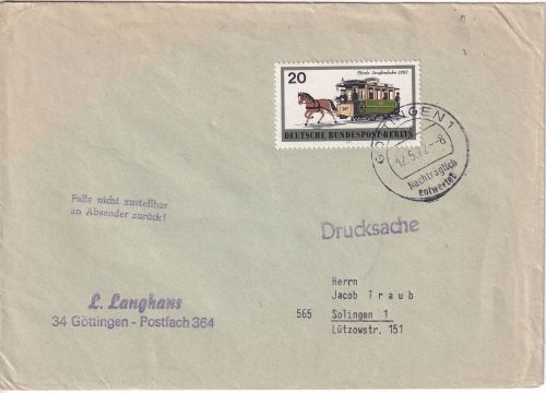 BRD - Göttingen Nachträglich entwertet 1972 Tagesstempel Drucksache n. Solingen