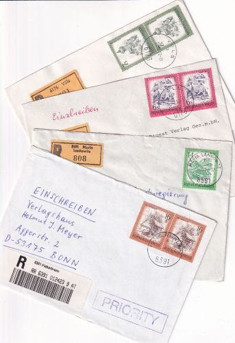 Österreich - "Schönes Österreich" 4 Einschreibebriefe ex 1980/92