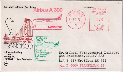 Berlin - Lufthansa Erstflug FFM San Francisco Zuleitungspost 1979 - selten !!