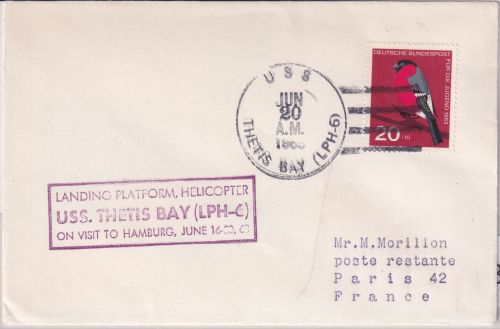 BRD - 20 Pfg. Jugend/Dompfaff Brief n. FRANKREICH USS Thetis Bay Hamburg 1963