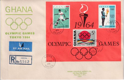 Ghana - Olympiade Tokyo 1964 Blockausgabe Lupo-Einschreibebrief Accra 1964