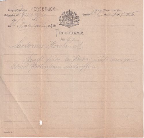 Bayern - Pottenstein 1879 Telegramm nach Hersbruck