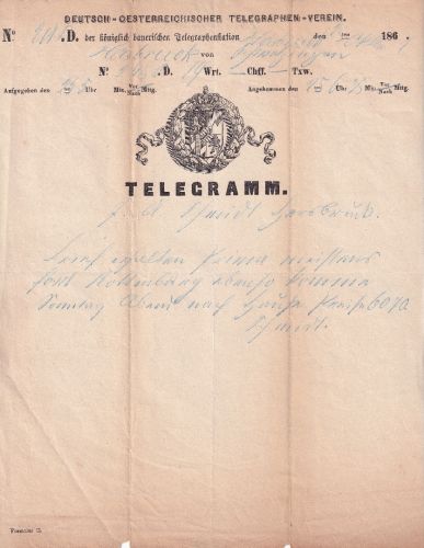 Bayern - Hersbruck 1867 Telegramm aus Schwetzingen