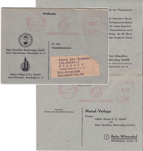 Berlin - 4 Pfg. AFS "Bühne-Musik-Film" Drucksachenkarte m. vorfrank. A-Teil 1951