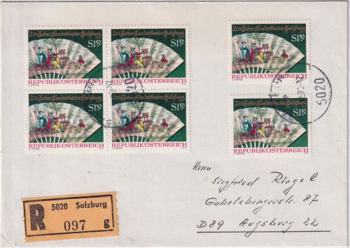 Österreich - 6x1,50 S. 200. J. Landestheater Einschreibebrief Salzburg 1975