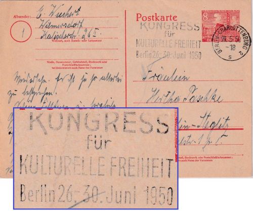 Berlin - "Kongress f. kulturelle Freiheit" Masch.werbestpl. 8 Pfg. Ortsganzsache