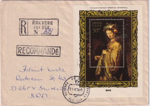 UdSSR - 50 K. Rembrandt Blockausgabe Einschreibebrief Rakvere - Bruckköbel 1977