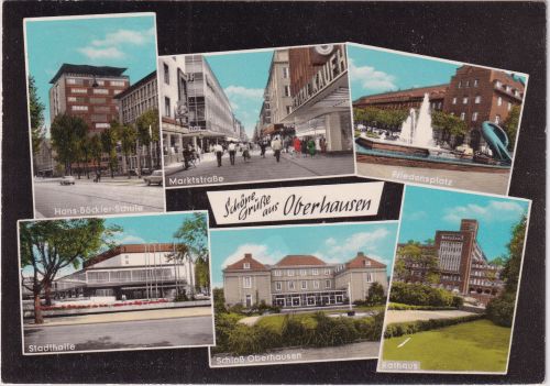 NRW - Oberhausen Schule Rathaus etc. farb. Mehrbild-Fotokarte gelaufen 1971