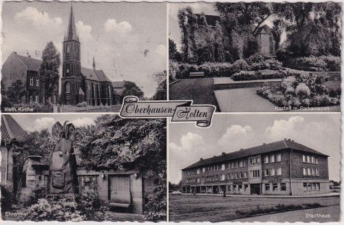 NRW - Oberhausen-Holten Stadthaus Ehrenmal etc. sw. Mehrbild-Foto-AK 1961