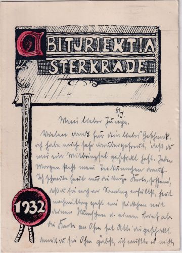 NRW - Oberhausen-Sterkrade Abiturientia 1932 Studentenkarte gelaufen