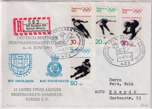 BRD - Dinslaken 1971 Dt.-Brit. BM-Ausst. Sonder-R-Zettel Einschreibebrief