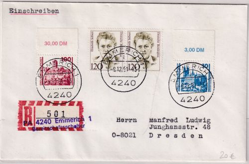 BRD/VGO - Emmerich Bereitschaftsschalter Einschreibebrief n. Dresden 1991