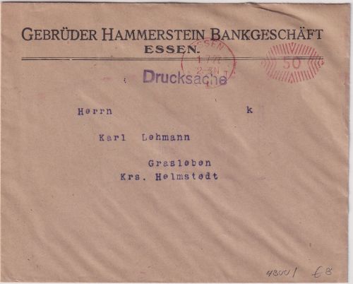 DR-Infla - Essen 1.7.22 (Ersttag PP !) 50 Pfg. PFS Drucksachenbrief n. Grasleben