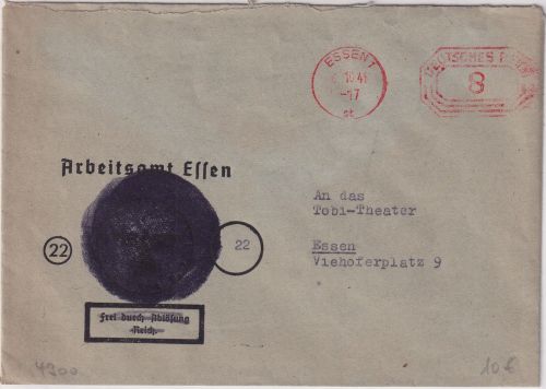 All.Bes. - Essen 6.10.45 PFS Ortsbrief (entnazif. Dienstumschlag Arbeitsamt)