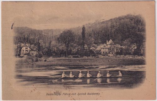 NRW - Essen Baldeney Schloss mit Fähre sw-AK gelaufen 1926