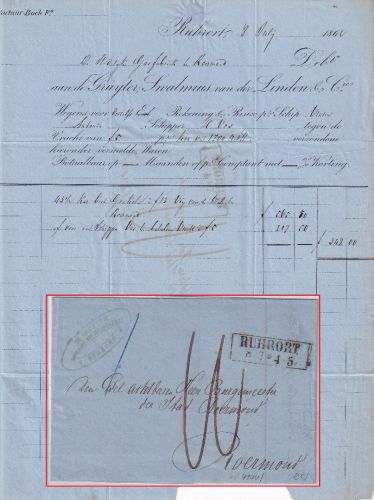 Preussen - Ruhrort 8/7 Ra2 Portobrief n. HOLLAND /Roermond) 1862 - mit Inhalt