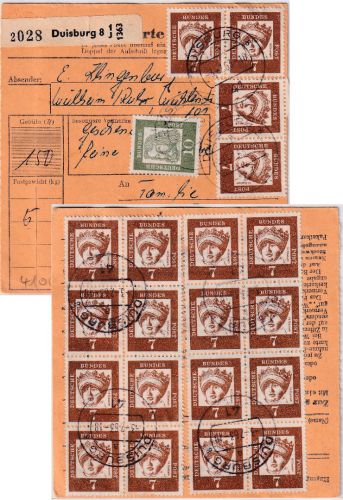 BRD - 20x7+10 Pfg. Bed. Deutsche Paketkarte Duisburg 8 - Tangerhütte 1963