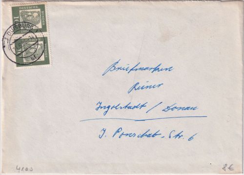 BRD - 10 Pfg. Bed. Deutsche waagr. Paar Brief Duisburg (aptiert) 1962