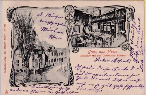 NRW - Moers Gamrinus-Brauerei Krefeld Hof sw-Mehrbild-AK gelaufen 1908